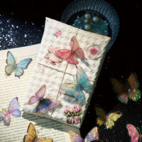 Lot de 20 autocollants par paquet, série papillon amour entre fleurs, manuel de papillon, autocollants décoratifs laser à flux de chanvre
