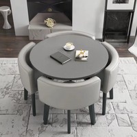 Meubles de maison modernes Table à manger ronde en marbre doré en acier inoxydable 8 places Gain de place Ensemble de table à manger Salle à manger