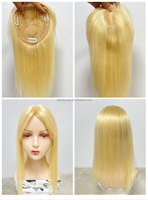 Nuevo estilo, pieza de cabello humano, línea de cabello Natural, 12x13cm, tupé de cabello dorado, pelucas humanas para mujeres de cabello fino