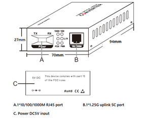Convertidor de Medios de Fibra Óptica Monomodo Gigabit de 2 Puertos, 1 Puerto 10/100/1000Base-T y 1 Puerto de Enlace Ascendente de 1000M SC - Product Image 1