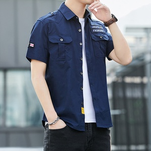 ANSZKTN camicia da uomo estiva a maniche corte da uomo <span class=keywords><strong>camicie</strong></span> Casual aderenti in cotone abete nero - Product Image 2