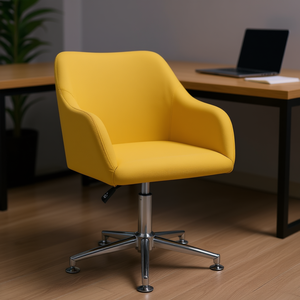 เก้าอี้สำนักงานหมุนได้ผ้าสีเหลืองทันสมัยพร้อมฐานโครเมียมและที่วางแขนสำหรับพื้นที่ทำงานร่วมสมัย - Product Image 2