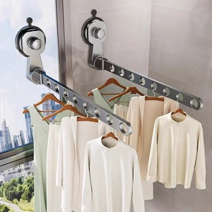 Suction Cup Single Bar Clothes Drying Rack Retractable Wall Mounted Indoor Balcony Window Use - Product Image 1