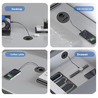 Prise ronde encastrée avec câble de données Type-C rétractable de 2 m, charge rapide 20 W, prise de courant standard européenne, prise USB de bureau