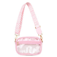 Sac bandoulière transparent en PVC personnalisé 2026, approuvé pour les stades, rose tendance, avec large sangle amovible, pliable
