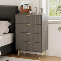 Commode de rangement haute moderne à 4 tiroirs, réglable, avec pieds en métal doré, pour chambre et salon, rayures grises