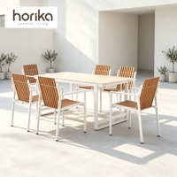 Ensemble de meubles de jardin de luxe en teck, table et chaises de salle à manger d'extérieur, ensemble de salle à manger de jardin pour hôtel, villa