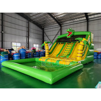 Toboggan aquatique gonflable géant Crocodile Tropical Palm avec piscine, double piste, pour enfants et adultes, location pour fêtes