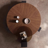 Table basse en verre moderne minimaliste avec cadre en bois, ensemble de tables basses rondes pour salon, meubles de maison