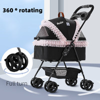 Poussette pliable et imperméable pour animaux de compagnie, poussette pour chiot, poussette de voyage pour chien avec porte-bébé amovible