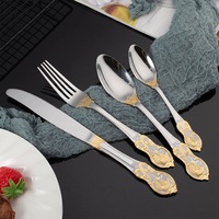 Ensemble durable de fourchette, cuillère et couteau en acier inoxydable avec motifs animaux dorés