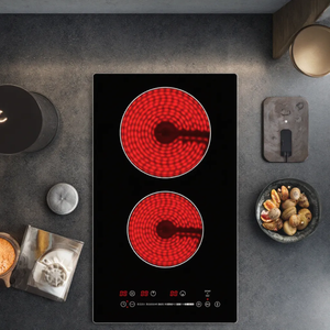 Table de cuisson électrique encastrable en céramique noire à commande tactile avec 2 brûleurs pour usage domestique, plaque à induction facile à nettoyer - Product Image 5