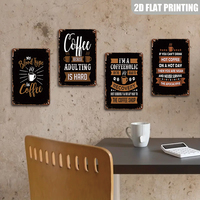 Letrero Metálico Largo con Frase de Café Negro, Decoración Divertida de Pared con Taza de Café y Granos para Cocina, Cafetería o Bar