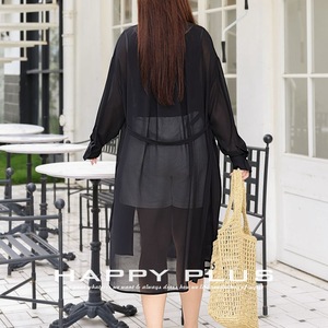 Robe longue pour femme N8843, couleur unie, polyester, protection solaire UPF 50, coupe ample, boutons sur le devant, style simple - Product Image 4