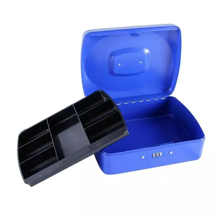 Large Cash Box with Combination Lock Safe Metal Money Box with Money Tray for Security Lock Box