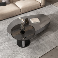 Ensemble de tables basses gigognes Lovezone, design italien, style moderne, plateau en bois de noyer, table centrale en verre trempé noir, meubles pour la maison