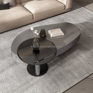 Italian Design Nesting Coffee <b>Table</b> Set <b>Walnut</b> Wood Top Oval Center <b>Table</b> Black Tempered Glass End <b>Table</b> Metal Base Home Hotel - Product Image 3