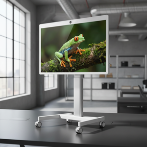 32 Inch LED Backlit White <b>Portable</b> Smart <b>TV</b> Android 15 Touch Screen Floor Standing Monitor 27000mAh Battery 4 Wheel Rolling Mobi - Product Image 2