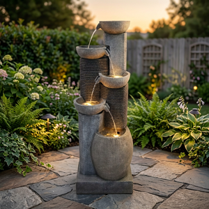 Décoration de cascade en colonne d'<span class=keywords><strong>imitation</strong></span> de <span class=keywords><strong>pierre</strong></span>, <span class=keywords><strong>fontaine</strong></span> autoportante en polyrésine illuminée pour jardin extérieur - Product Image 1