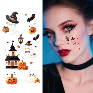 Halloween tatuajes temporales cara pegatina Halloween brillo calabaza bruja sombrero murciélago lindo dibujos animados impermeable <span class=keywords><strong>tatuaje</strong></span> para cara brazo - Product Image 1