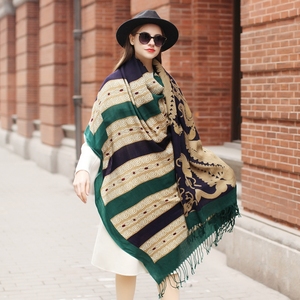 Winter Luxury Oversize Large Blanket Pashmina Shawls Soft Dupatta 100% Pure <strong>Wool</strong> Floral Scarf <strong>Wraps</strong> for Women - Product Image 1
