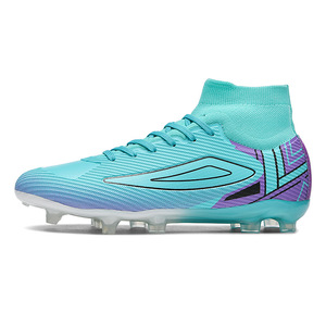Zapatillas de Fútbol Turquesa de Caña Alta con Detalles Morados, Tacos AG, para Hombre, Parte Superior de Malla Transpirable, Material Sintético, Verano - Product Image 5
