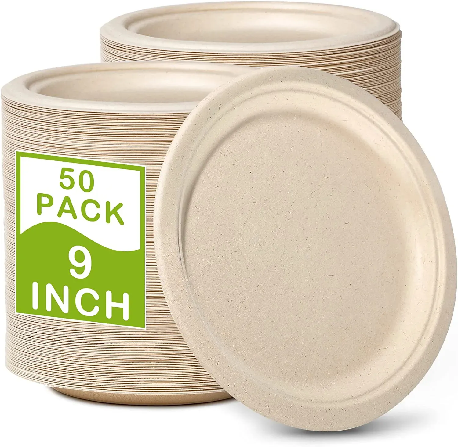 100% assiettes de bagasse compostables de 9 pouces assiette de bagasse biodégradable jetable naturelle avec écologique en fibre de canne à sucre