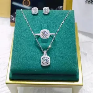 Wholesale Schmuck Fashion Wedding Jewelry Sets Shiny Zircon Pendant Necklace Earrings Rings Set Women Gift