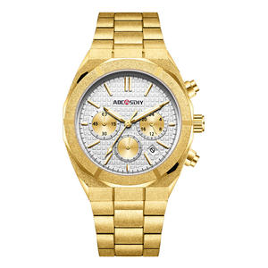 Montre à quartz pour homme en acier inoxydable plaqué or avec calendrier - Product Image 5