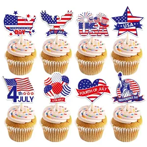 8pcs Independence Day Decorations Cupcake Toppers 4th Of July Cake Decor Patriotic Toothpicks With Firework Star USA DIY
