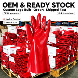 Guantes de Trabajo de PVC Rojos, Guantes de Seguridad Resistentes al Agua y al Aceite con Puño Largo para Lavado de Autos, <span class=keywords><strong>Limpieza</strong></span> Industrial, Venta al por Mayor - Product Image 5