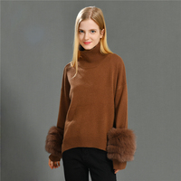 Pull en fourrure tricoté en cachemire à manches longues vintage Style ample épais printemps automne pull en laine pour femmes avec fourrure