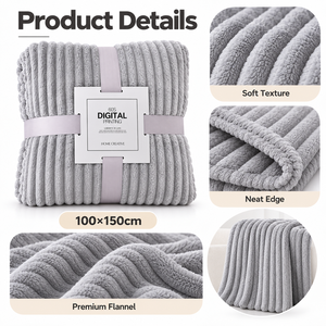 <span class=keywords><strong>Couverture</strong></span> en flanelle polaire côtelée rayée unie douce pour sieste, canapé, lit climatisé, voyage, cadeau, vente en gros - Product Image 2