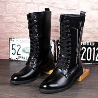 Bottes hautes, cuir noir tendance, bottes de moto pour hommes, nouvelle marque tendance