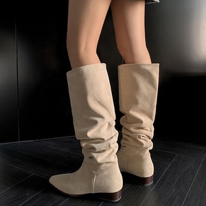 Cow Girl Styles Suede Long Boots Cowgirls Loose on Candy Colors Knee High Booties Women Western Flat <b>Shoes</b> - Product Image 4