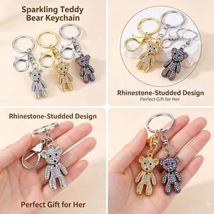 Sparkling <b>Bear</b> Keychain Rhinestone Decorated 3D Metal Carabiner Keyring <b>Cute</b> Gift Accessory - Product Image 3