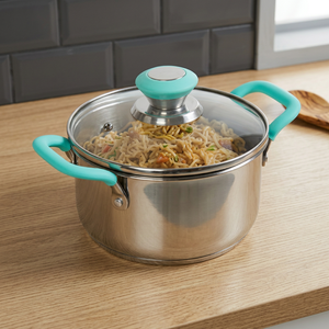 Stainless Steel Casserole <b>Pot</b> With Glass <b>Lid</b> And Silicone Handles Round Durable For Gas And Induction Cookers Dishwasher Safe - Product Image 3
