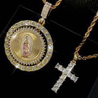 Vierge Marie pendentif corde chaîne croix pendentif collier strass décor couches collier mode bijoux accessoires pour femmes