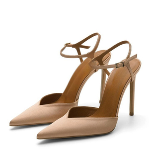 Women Ankles Strap Satin Shoes High Heels Pumps Dress Pointed Toe Big Size 45 Wide Fit <b>Sandals</b> - Product Image 2