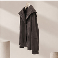 Veste courte en cuir de mouton marron pour femme, col à revers large, boutons métalliques, vêtement d'extérieur décontracté pour l'automne et l'hiver