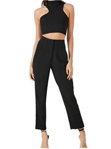 Pantalon plissé noir taille haute pour femme, coupe droite, longueur cheville, respirant, avec taille élastique - Product Image 1