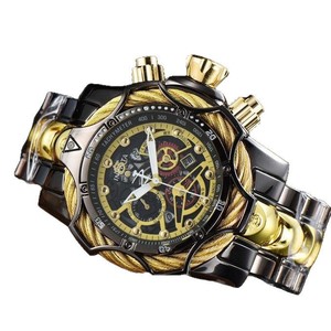 Montre-bracelet à quartz sportive INVI pour homme, cadran ajouré, bracelet en acier, surface de verre simple écologique - Product Image 5