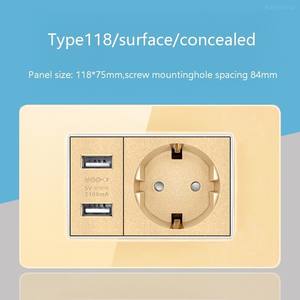 Prise murale double USB type C en verre trempé, norme européenne, avec interrupteur et trois prises de courant - Product Image 6