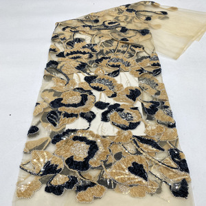 Tela con Bordado de Cuerda en Dos Tonos, Bordado de Cuentas y Bordado de <span class=keywords><strong>Lentejuelas</strong></span> para Vestidos de Mujer, Trajes, Chaquetas y Chalecos de Moda - Product Image 2