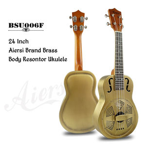 Ukulele à résonateur de concert en laiton de marque Aiersi, vente chaude, 4 cordes, 24 pouces, trous en F, métal mat, logo personnalisé, Uku à vendre - Product Image 2