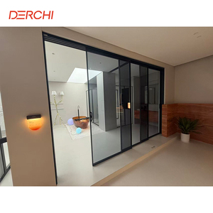 Portes coulissantes en aluminium à triple vitrage, étroites et fines, certifiées CE, DERCHI, pour cloisons intérieures contemporaines - Product Image 1