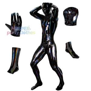 Combinaison intégrale HP pour homme en similicuir brillant, avec fermeture éclair complète à l'entrejambe, manches longues, effet mouillé, en PVC, style catsuit, unitard, zentai, costume en latex - Product Image 1