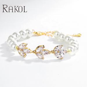 Rakol 2024 BP2265สินค้ามาใหม่ลูกบาศก์เซอร์โคเนียสร้อยข้อมือลูกปัดมุกหยดน้ำสำหรับผู้หญิงและเด็กผู้หญิงของขวัญเครื่องประดับ - Product Image 2