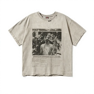 Camisetas Personalizadas con Bordado Desgastado, Lavado Ácido, Efecto Descolorido por el Sol, 100% Algodón, Estilo Vintage, Corte Recto para Hombre - Product Image 1