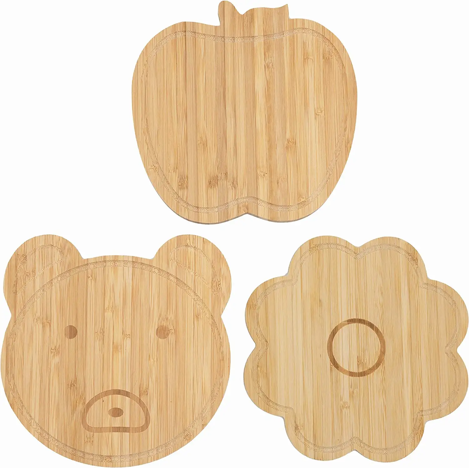 3pcs apple bear flower shape bamboo wood small cutting board Multipurpose as Kids Plates and Kitchen Decor